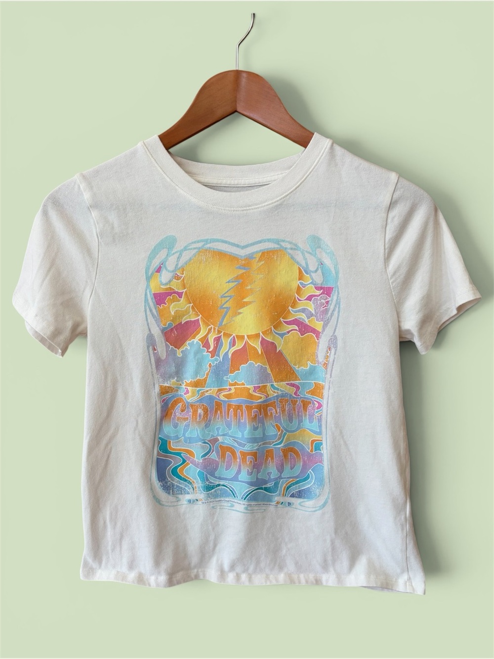 Abercrombie kids Grateful Dead tee with yellow & light blue graphic Sz 9/10